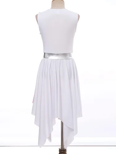 Miniatura 6 de Oyolan Vestido de baile de alabanza lírica de un hombro para niñas y niñas, sin mangas, bloque de color, túnica litúrgica para adoración