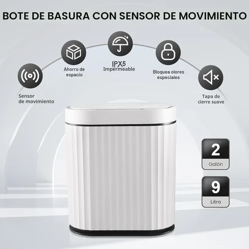 Miniatura 4 de ELPHECO Basurero de baño con tapa de 2 galones con sensor pequeño, delgado y inteligente, papelera automática impermeable, cubo de basura estrecho