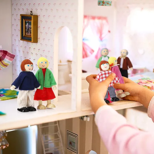 Miniatura 5 de Jzszera Juego de 7 casas de muñecas de madera, mini figuras para juegos de simulación, accesorios clásicos para casa de muñecas para niños y niños
