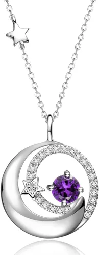 FANCIME Collares de piedra natal de plata de ley 925 con colgante de luna y estrella, joyería fina, regalos de cumpleaños y Navidad para niñas,