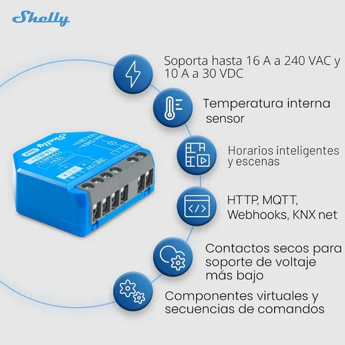 Miniatura 2 de Shelly 1 Gen4 Interruptor de relé inteligente Wi-Fi, Zigbee y Matter con contactos secos, 1 canal 16A Automatización del hogar Compatible