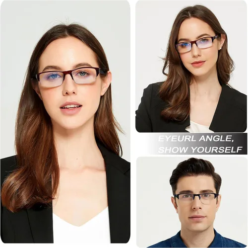 Miniatura 6 de EYEURL Paquete de 4 lentes de lectura con luz azul de medio marco para hombres, lectores rectangulares sin montura para mujeres, lentes de bisagra