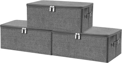 Miniatura 13 de ANMINY Contenedores de almacenamiento con tapas con cremallera, cajas de almacenamiento de tela con tapa de 36 cuartos de galón, cestas con asas