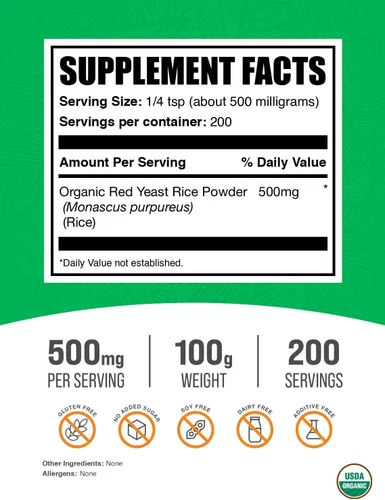 Miniatura 2 de BulkSupplements. com Polvo de arroz orgánico de levadura roja, suplemento de arroz de levadura roja, para la salud del corazón, apto para veganos