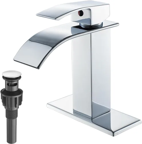 Miniatura 14 de VOTON Grifos de Baño Cascada Níquel Cepillado Modernos de Una Sola Manija Grifo de Lavabo para 1 o 3 Orificios con Placa de Cubierta y Desagüe