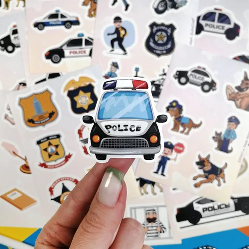 Miniatura 9 de 100 calcomanías con diseños inspirados en la policía, juguetes de policía, calcomanías para laptops y automóviles, decoraciones fiesta y recuerdos