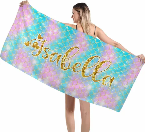 Miniatura 34 de Interestprint Toalla de piscina con nombre personalizado para niños, adultos y hombres, toalla de playa naranja personalizada con número