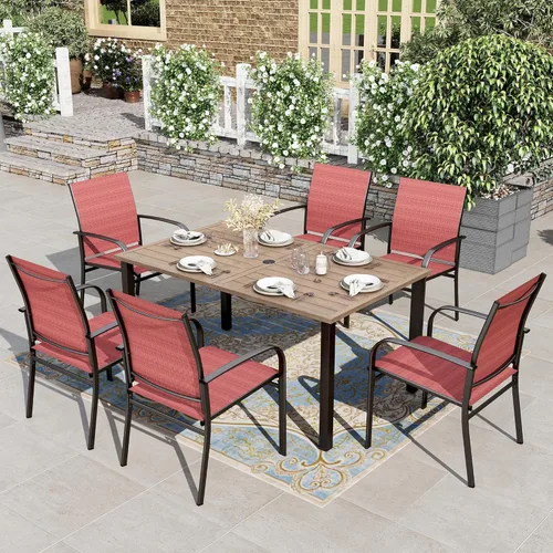 Miniatura 12 de HERA'S HOUSE Juego de comedor rojo para 4, juego de mesa y sillas de exterior de 5 piezas, 4 sillas de comedor de textileno, mesa de comedor Sillas
