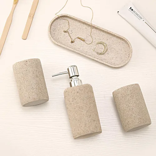 Miniatura 7 de Juego de accesorios de baño, organizador de baño para encimera, dispensador de jabón y soporte para cepillo de dientes, taza de enjuague bucal
