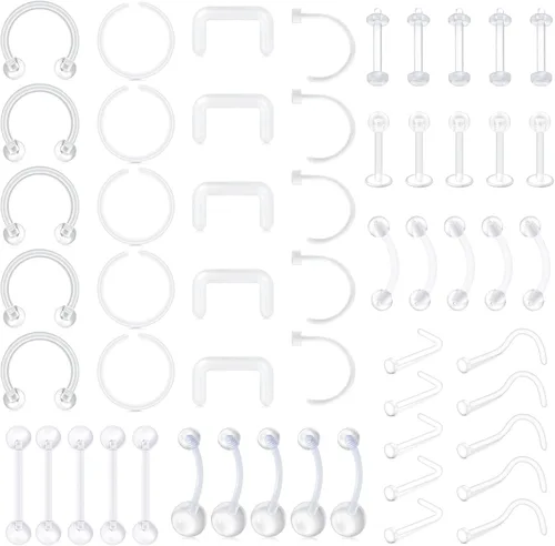 Miniatura 6 de D.Bella Kit de Retenedores de Piercing Transparentes Estilo Mix, Retenedores de Piercing Flexibles para Labios, Nariz, Cejas, Pezones, Lengua