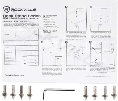 Miniatura 8 de Rockville RS21B - Soportes para altavoces de estantería de 21 pulgadas de acero, capacidad de 27 kg, gestión de cables, almohadillas anti-vibración