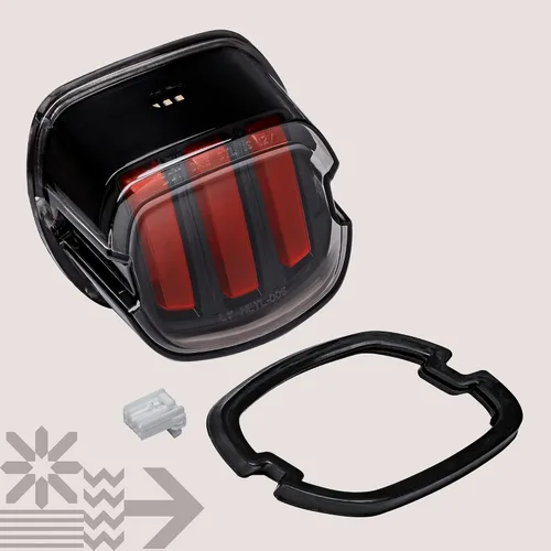 Miniatura 8 de Luz trasera LED TRUE MODS para Harley Davidson - Ensamblaje de lámpara de parada roja cuadrada con diseño de garra y licencia en la parte superior