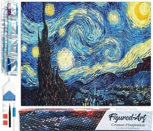Miniatura 22 de Figured'Art Kit de arte de pintura de diamantes para adultos de 16 x 20 pulgadas, taladro cuadrado completo 5D en el lago, lienzo enrollado