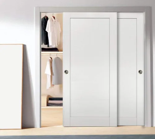Miniatura 2 de SARTODOORS Puertas corredizas de derivación para armario de 36 x 80 pulgadas con herrajes Quadro 4111 ceniza blanca Juego de molduras de rieles