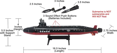 Miniatura 2 de Submarino negro de juguete de 16.5 pulgadas con efectos de sonido y torpedo