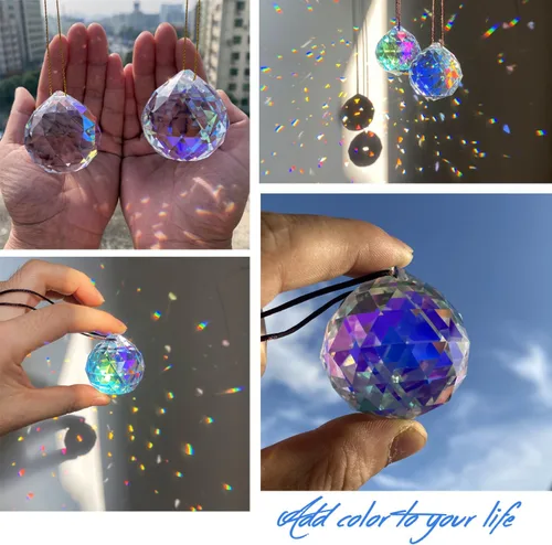Miniatura 4 de STINO - 2 piezas prismas atrapasoles de bola de cristal de 4cm, atrapasoles colgantes con prisma de vidrio, creador de arcoíris para ventanas