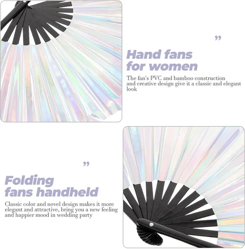 Miniatura 7 de EXCEART Abanico plegable para rave, ventilador de mano plegable holográfico chino japonés de bambú para festivales de Halloween, fiestas