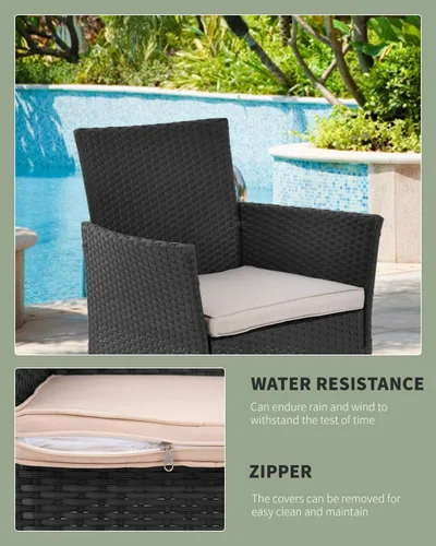 Miniatura 2 de PayLessHere Juego de 3 sillas de mimbre para patio, muebles de mimbre para exteriores, juego de bistró para patio trasero, porche, piscina, césped