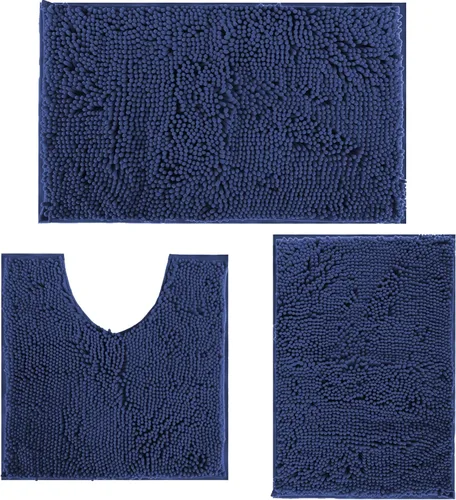 Miniatura 24 de Alfombra de baño azul, súper suave, antideslizante, lavable a máquina, se seca rápidamente, juego de baño ultrasuave de 3 piezas cian-azul