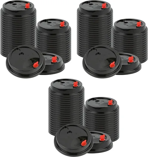 Miniatura 11 de Restaurantware Solo tapas: 50 tapas desechables negras de taza de café sin BPA con tapones de tapón de corazón rojo. Se adapta a tazas de 8 onzas