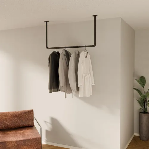 Miniatura 2 de pamo Perchero montado en el techo, negro, 41 x 21 pulgadas, capacidad de 55 libras, barra colgante para armario para inquilinos, perchero industrial