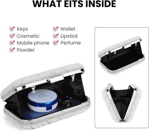 Miniatura 5 de UBORSE Bolsos de noche de perlas artificiales para mujer, elegante bolso formal con cadena para fiestas de boda