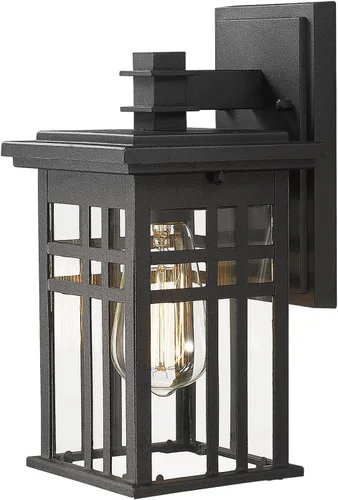 Miniatura 8 de zeyu 20068B-L BK - Lámpara de pared exterior de 16 pulgadas para casa de patio, aluminio fundido a presión con vidrio transparente, acabado negro