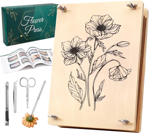 Aboofx Kit de prensa de flores grandes para adultos, 10.8 x 6.9 pulgadas, 6 capas de madera para flores prensadas, hojas de hierbas, preservación de