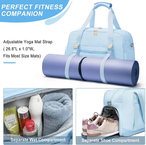 Miniatura 2 de Bolsa deportiva de gimnasio para mujer, bolsa de lona deportiva con compartimento para zapatos y bolsillo húmedo