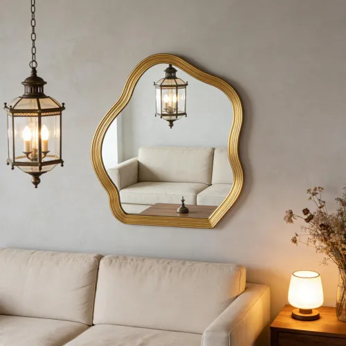 Miniatura 6 de SHYFOY Espejo de pared dorado antiguo, espejo decorativo asimétrico para decoración de pared, espejos ornamentados grandes irregulares para sala