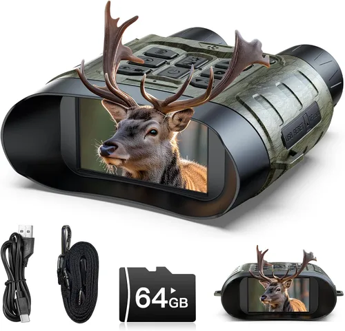 Gafas de visión nocturna, prismáticos de visión nocturna 4K de 112 MP para adultos, zoom 12X y batería de 5000 mAh, tarjeta de 64 GB incluida,
