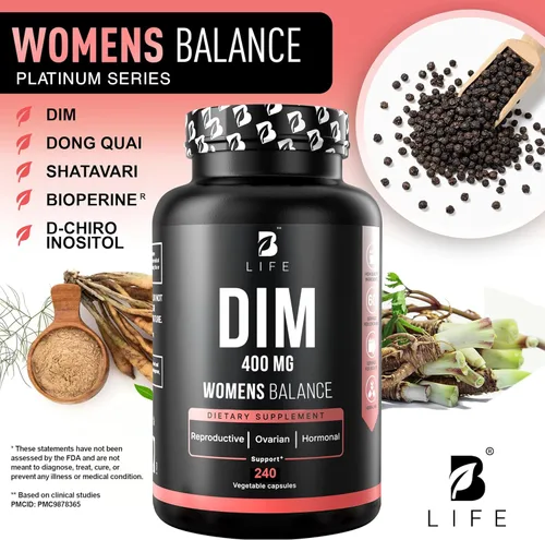 Miniatura 2 de B Life Company Suplemento DIM 400 mg con Myo & D-Chiro Inositol, Dong Quai - Equilibrio Hormonal para Mujeres - Suplementos de fertilidad