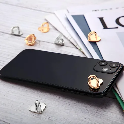 Miniatura 7 de Moxweyeni 8 Piezas Anillo de Dedo para Teléfono Celular Adhesivo Metal Soporte de Agarre con Lazo Soporte Charm en Forma de Corazón Gancho