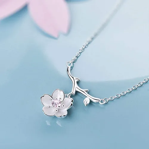 Miniatura 3 de SEniutarm Collares para mujeres y niñas Flores de cerezo flores ramas de árbol colgante collar mujer elegante joyería colgante cadena de San