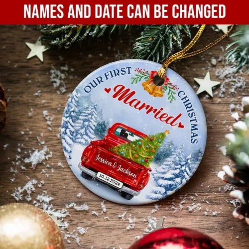 Miniatura 2 de Adorno personalizado de primera Navidad para casados 2024 – Regalos de recuerdo de boda para parejas, recién casados, Mr Mrs colgante, adornos