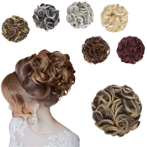 Miniatura 17 de Elaine Extensión de Moño Grande y Desordenado Cabello Rizado Moños Piezas de Cabello para Mujeres Sintético Ondulado Coleteros Grandes Gruesos Punta