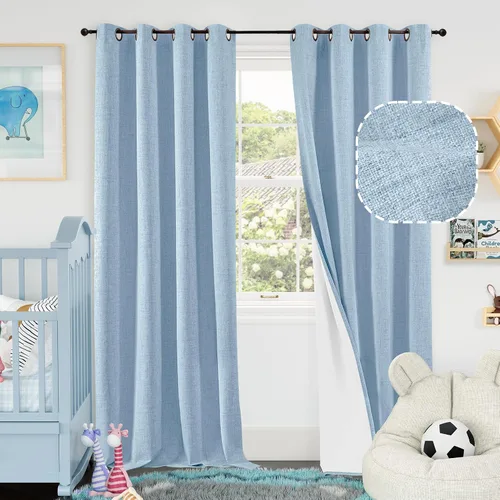 Miniatura 36 de Cortinas Opacas de Lino Azul Bebé para Guardería de 40 Pulgadas de Largo, 2 Paneles, Cortinas Cortas con Aislamiento Térmico Boho de Bloqueo Total
