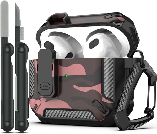 Miniatura 8 de RFUNGUANGO Funda para AirPod de 2ª generación con kit de limpieza, armadura protectora de carcasa dura militar con bloqueo para funda de carga
