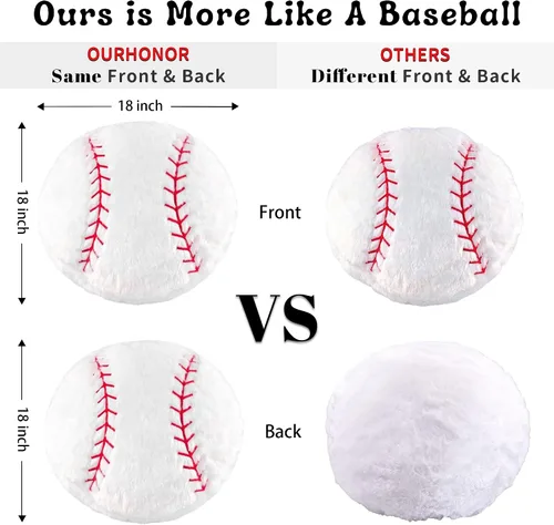 Miniatura 5 de OurHonor Peluche de béisbol, almohada de béisbol de 18 pulgadas, suave y esponjosa, juguete de peluche de béisbol relleno cómodo, cojín decoración
