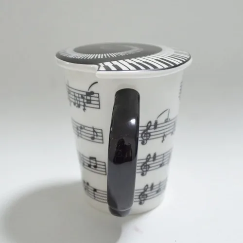 Miniatura 5 de HLJgift, taza de cerámica con diseño musical, para té y café, con tapa con pentagrama y notas musicales como regalo de San Valentín y el día