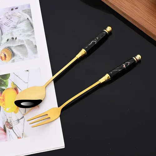 Miniatura 5 de JASHII Fancy Silverware - Juego de cubiertos de acero inoxidable dorado, juego de cubiertos de espejo, cuchillo y tenedor, cuchara, cucharadita