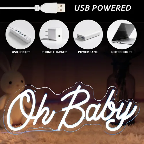 Miniatura 5 de Letrero de neón de 16.5 x 6.7 pulgadas para decoración de pared de telón de fondo, alimentado por USB, con luz LED Oh Baby para telón de fondo