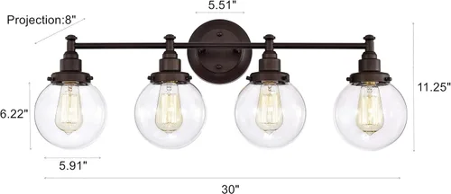 Miniatura 9 de Chloe Lighting Milo - Accesorio de tocador de baño de bronce aceitado de 4 luces de transición, 30 pulgadas de ancho