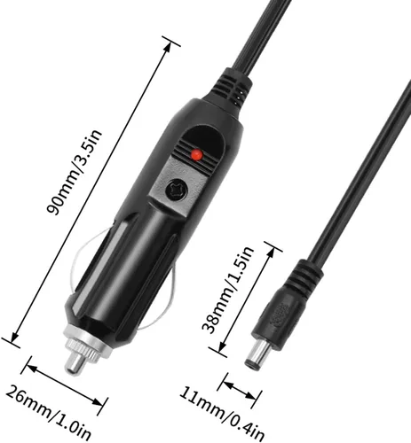 Miniatura 2 de Extensión de encendedor de cigarrillos de automóvil de 12V DC, cable adaptador de fuente de alimentación 18AWG, cable DC de 5.5mm X 2.5mm a enchufe