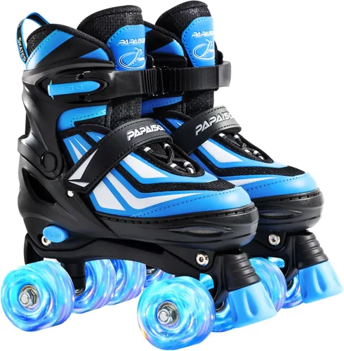 PAPAISON Patines de ruedas para niños y niñas, patines ajustables de 4 tamaños con ruedas iluminadas para niños de 4 a 12 años Azul