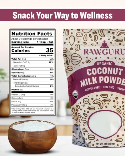 Miniatura 2 de RawGuru Leche de coco orgánica en polvo, vegana y rica en nutrientes con hierro y potasio, leche orgánica rica y cremosa para beber o hornear, 16