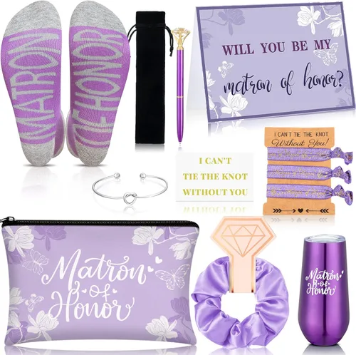 Miniatura 10 de Yexiya Juego de 13 piezas de regalo de caja de propuesta de dama de honor, regalo con texto en inglés "Will You Be My Maid of Honor", de acero