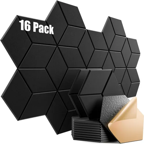 Miniatura 43 de Paquete de 12 paneles acústicos autoadhesivos de 12 x 10 x 0.4 pulgadas, paneles de espuma a prueba de sonido con alta densidad, diseño forrado