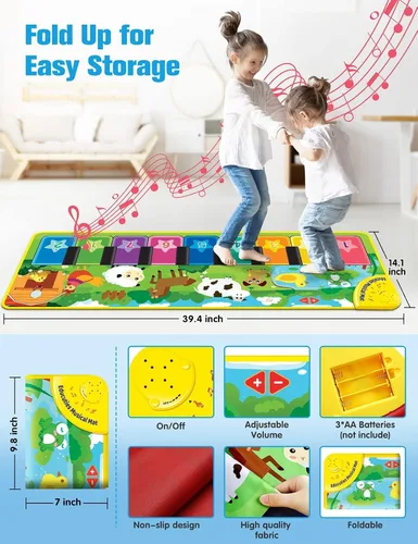Miniatura 4 de Juguetes musicales de aprendizaje para bebés, alfombrilla de piano para jugar en el suelo para niños pequeños con tarjetas flash de animales, sonido