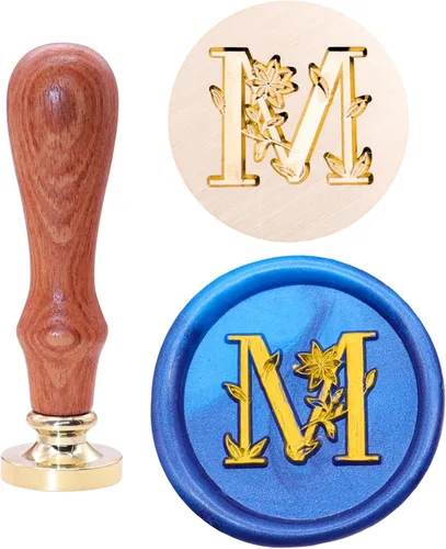 Miniatura 6 de SWANGSA Kit de sello de cera con letra inicial del alfabeto M, elegante sello de sellado de letras florales botánicas con 200 cuentas de cera